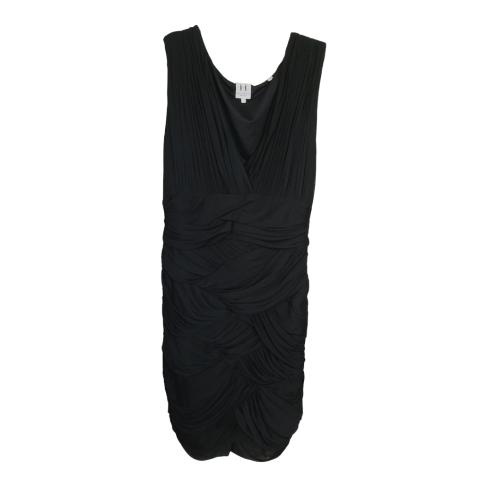 Halston Heritage Ruched Black Cocktail Dress Sz L